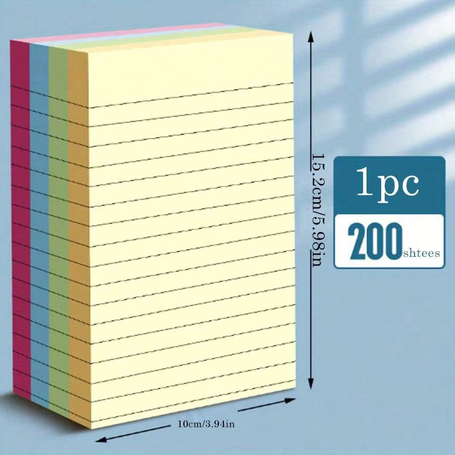 Blocs de notes autocollantes colorées à ligne horizontale - 200 Pages